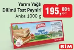 ANKA YARIM YAĞLI DİLİMLİ TOST PEYNİRİ 1000 G